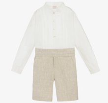 Load image into Gallery viewer, PAZ RODRIGUEZ Boys Beige &amp; White Linen Shorts Set
