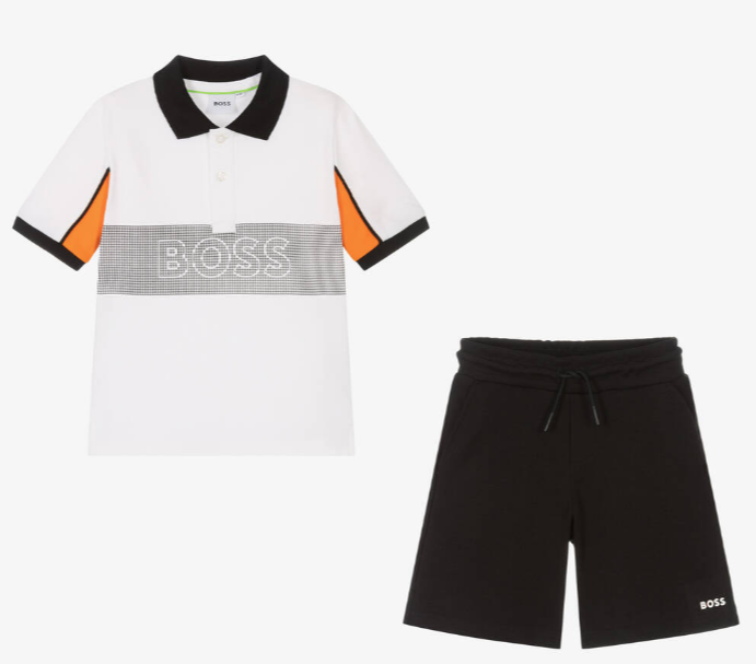 HUGO BOSS Boys White Logo Cotton Shorts Set