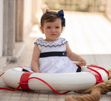 Load image into Gallery viewer, PATACHOU Girls White &amp; Blue Cotton Dress
