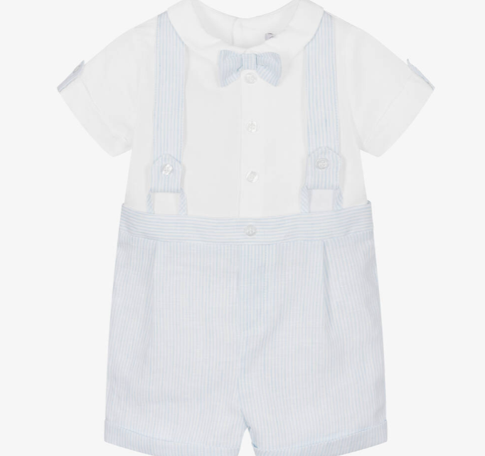 PATACHOU Baby Boys Blue & White Stripe Linen Shortie